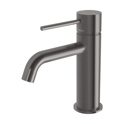 Phoenix Vivid Slimline Basin Mixer Curved Outlet - Lead Free, Brushed Carbon