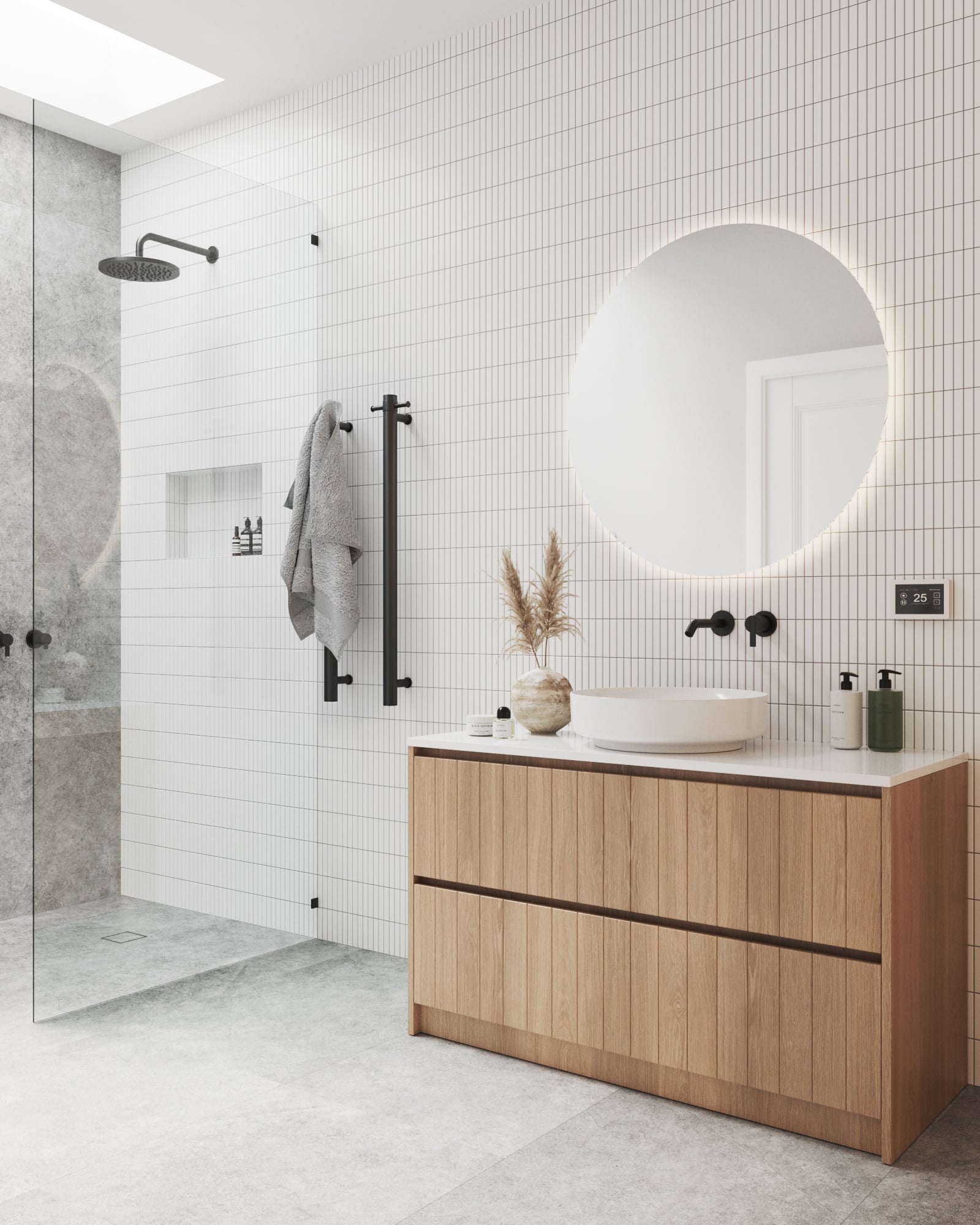 Thermogroup Backlit Round Mirror With Cool Light 900mmØ 80Watts - Includes Mirror Demister