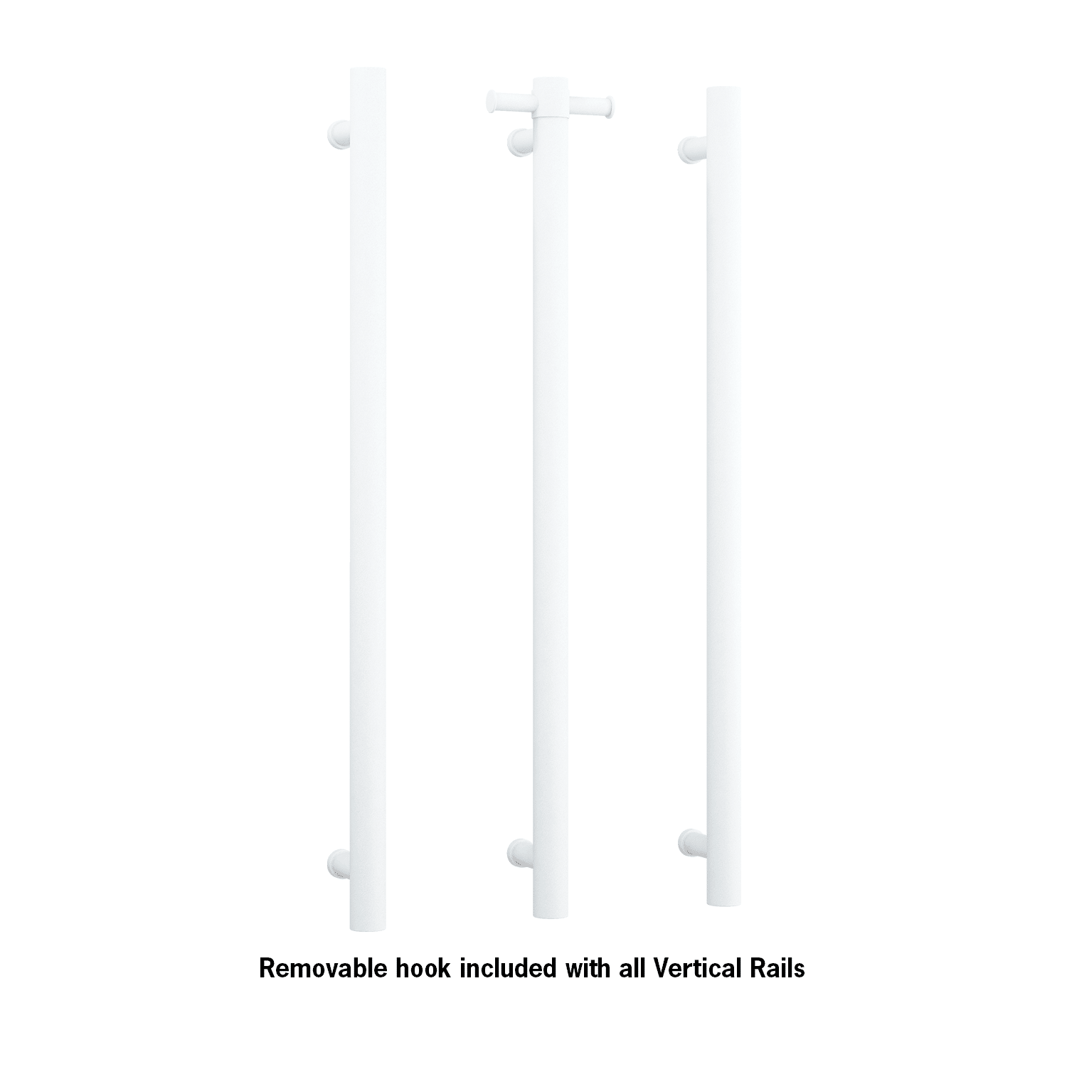 Thermogroup Thermorail Straight/Round 12Volt Vertical Bar 900x142x100mm 26Watts With Optional Hook, Matt White