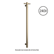 Thermogroup Thermorail Straight/Round 240Volt Vertical Bar 900x142x100mm 20Watt With Optional Hook, Brushed Brass