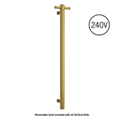 Thermogroup Thermorail Straight/Round 240Volt Vertical Bar 900x142x100mm 20Watt With Optional Hook, Brushed Gold