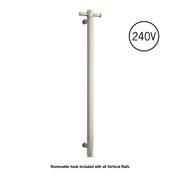 Thermogroup Thermorail Straight/Round 240Volt Vertical Bar 900x142x100mm 20Watt With Optional Hook, Brushed Nickel