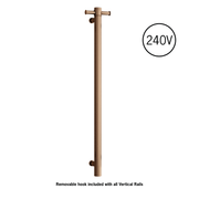 Thermogroup Thermorail Straight/Round 240Volt Vertical Bar 900x142x100mm 20Watt With Optional Hook, Brushed Bronze