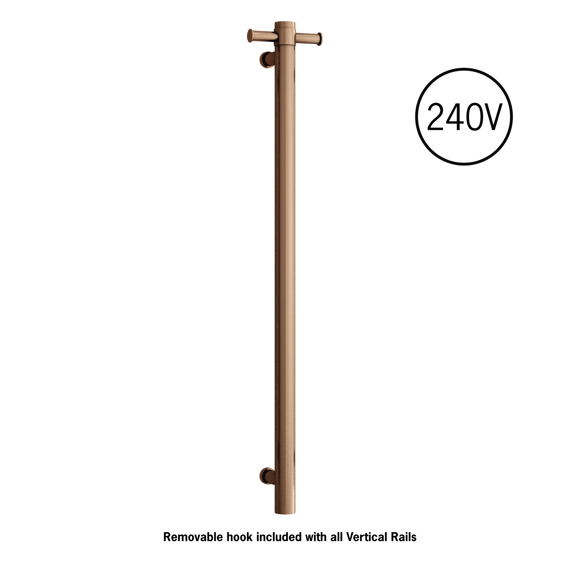 Thermogroup Thermorail Straight/Round 240Volt Vertical Bar 900x142x100mm 20Watt With Optional Hook, Brushed Bronze
