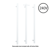 Thermogroup Thermorail Straight/Round 240Volt Vertical Bar 900x142x100mm 22Watts With Optional Hook, Matt White
