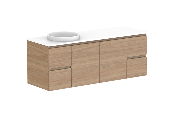Adp Glacier Lite Door Drawer Twin Wall Hung Vanity 1500Mm Stone Benchtop 1 - 1500mm - Stone Benchtop - Left Hand Bowl - Lite