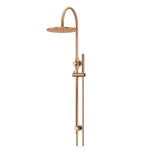 Meir 300mm Round Gooseneck Overhead Shower Set, Single Function Hand Shower, Lustre Bronze