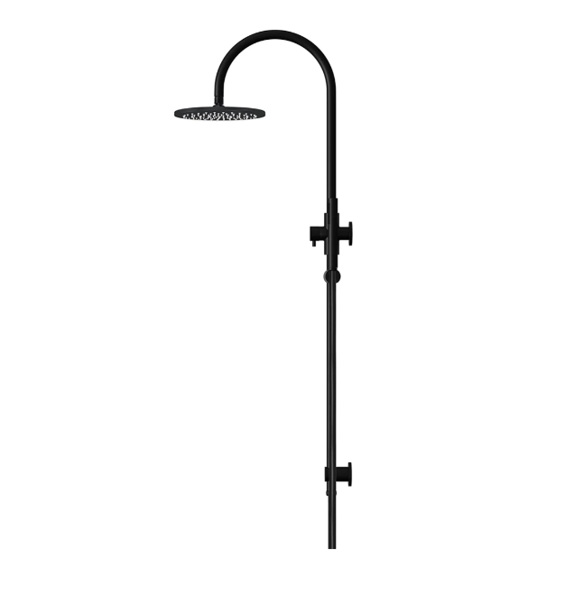 Meir 200mm Round Gooseneck Overhead Shower Set, Single Function Hand Shower, Matte Black