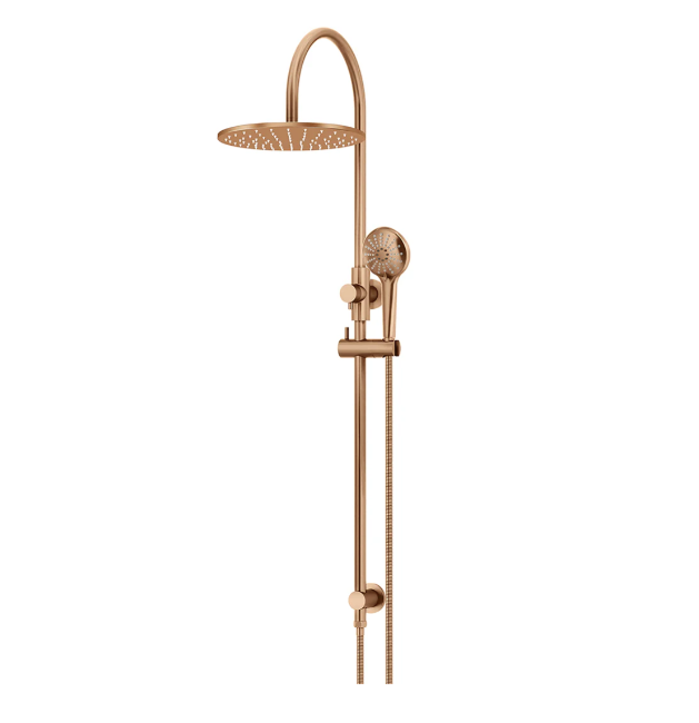Meir 300mm Round Gooseneck Overhead Shower Rail, Three Function Hand Shower, Lustre Bronze