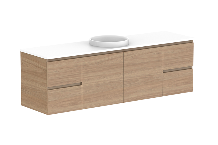 ADP Glacier Door & Drawer Twin Wall Hung Vanity - 1800mm / Stone Benchtop - 1800mm - Stone Benchtop - Centre Bowl - Lite