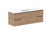 ADP Glacier Door & Drawer Twin Wall Hung Vanity - 1500mm / Ceramic Moulded Top - 1500mm - Ceramic Moulded Top - Centre Bowl - Lite