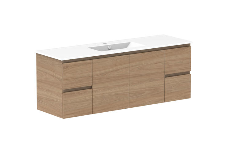 ADP Glacier Door & Drawer Twin Wall Hung Vanity - 1500mm / Ceramic Moulded Top - 1500mm - Ceramic Moulded Top - Centre Bowl - Lite