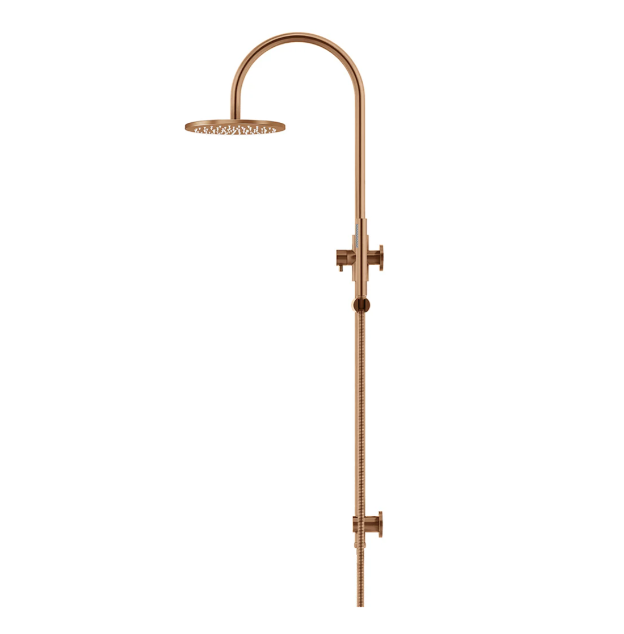 Meir 200mm Round Gooseneck Overhead Shower Set, Single Function Hand Shower, Lustre Bronze