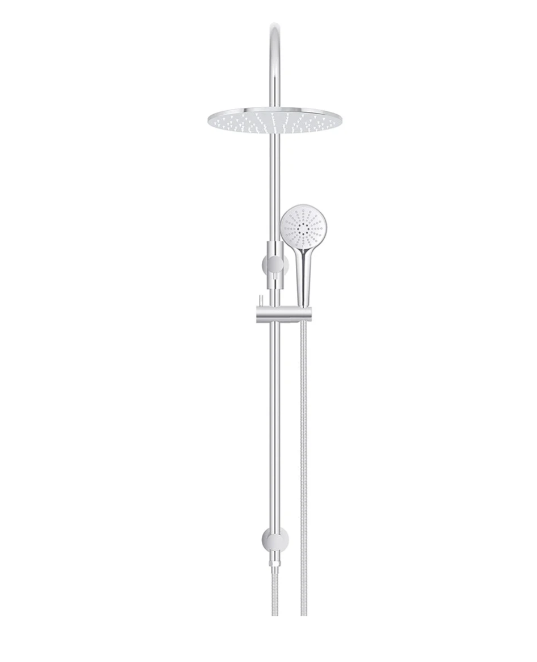 Meir 300mm Round Gooseneck Overhead Shower Rail, Three Function Hand Shower, Polished Chrome