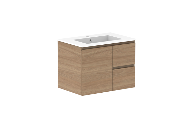 ADP Glacier Door & Drawer Twin Wall Hung Vanity - 750mm / Cast Marble Moulded Top - 750mm - Cast Marble Moulded Top - Centre Bowl - Lite