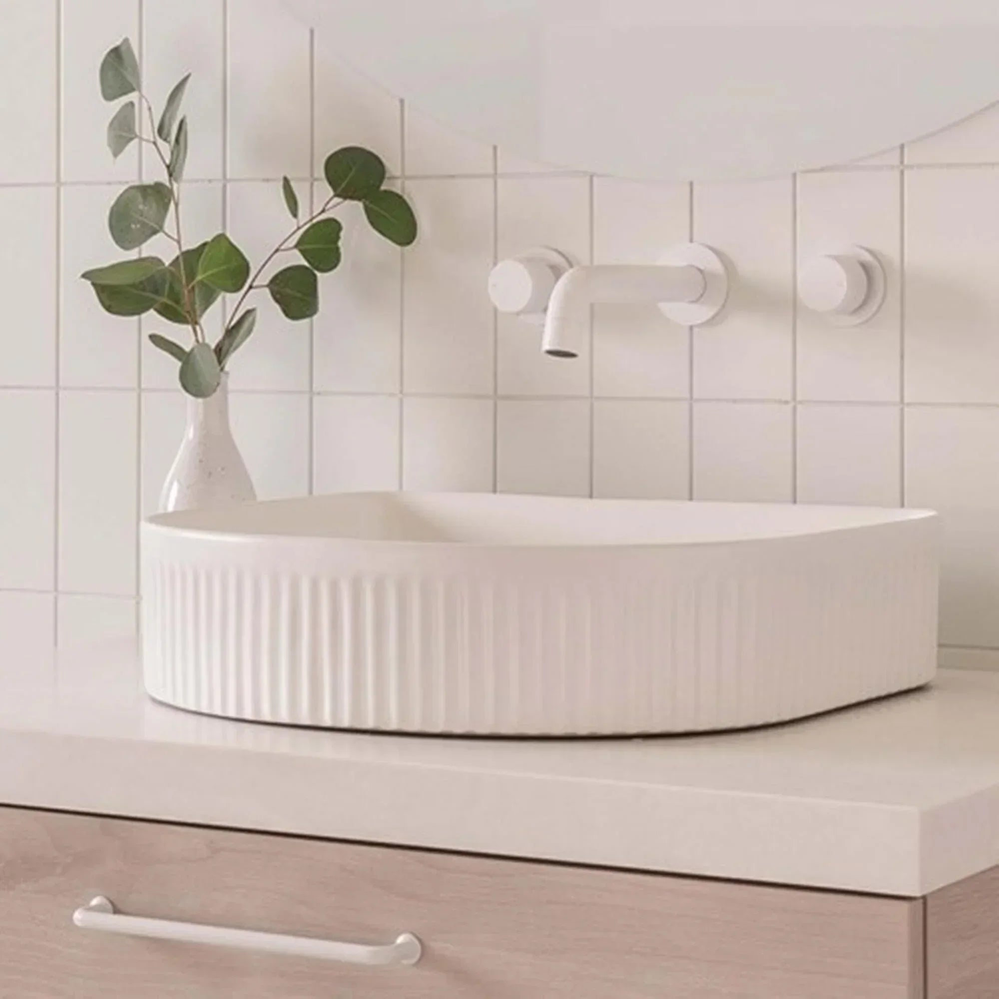 ADP Arch Fluted Ceramic Above Counter Basin - Matte White - Ideal Bathroom CentreTOPCAFL4136MW