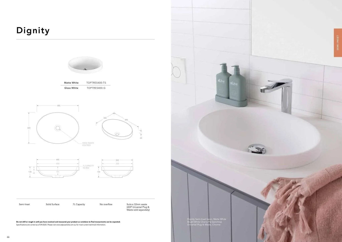Adp Semi Inset ADP Dignity Solid Surface Semi Inset Basin, Matte White – Ideal ...