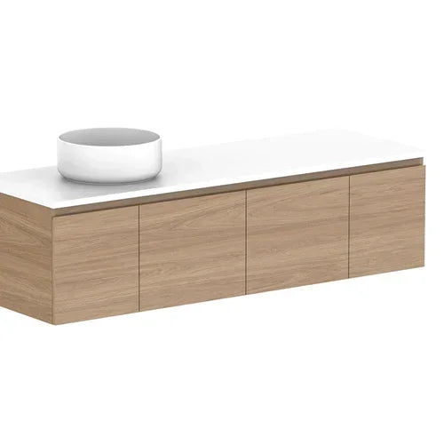 ADP Glacier Door and Drawer Slim Wall Hung Vanity - 1500mm / Stone Benchtop / Left Hand Bowl