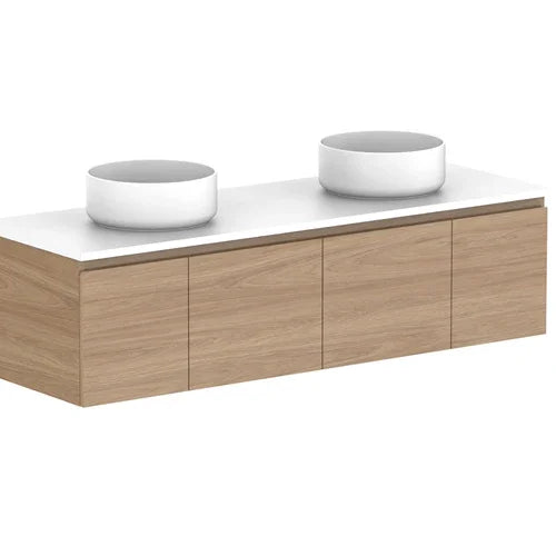 ADP Glacier Benchtop Slim Wall Hung Vanity Door & Drawer - Ideal Bathroom CentreGLLFCS1500WHDCP1500mmDouble Bowl BasinLite Fresh White Interior