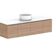ADP Glacier Door and Drawer Slim Wall Hung Vanity - 1500mm / Stone Benchtop / Centre Bowl