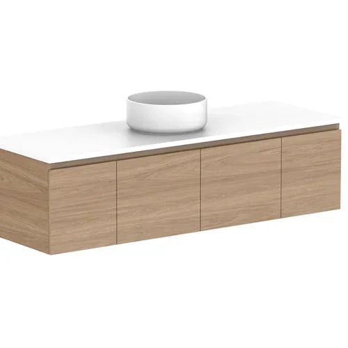 ADP Glacier Door and Drawer Slim Wall Hung Vanity - 1500mm / Stone Benchtop / Centre Bowl