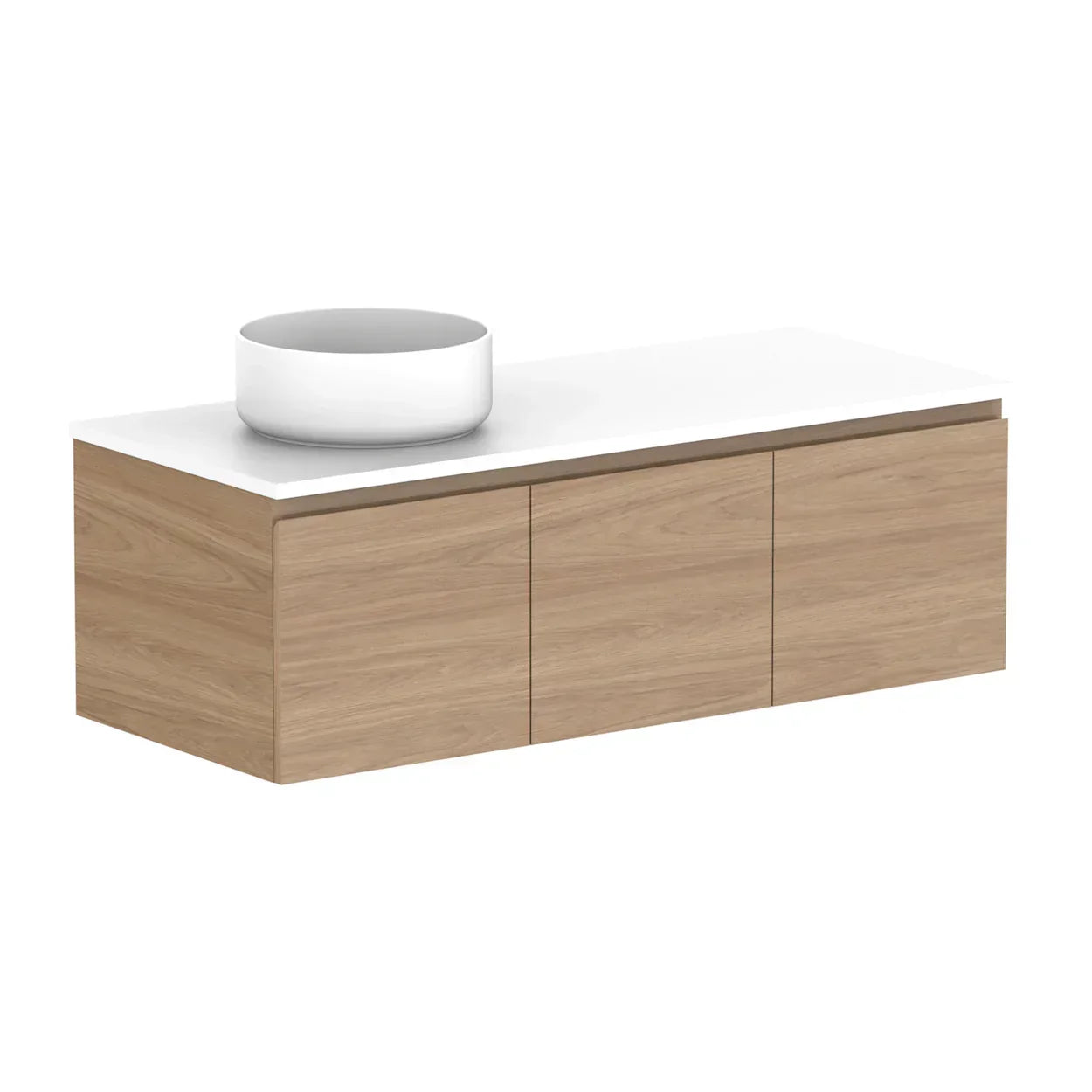 ADP Glacier Door and Drawer Slim Wall Hung Vanity - 1200mm / Stone Benchtop / Left Hand Bowl