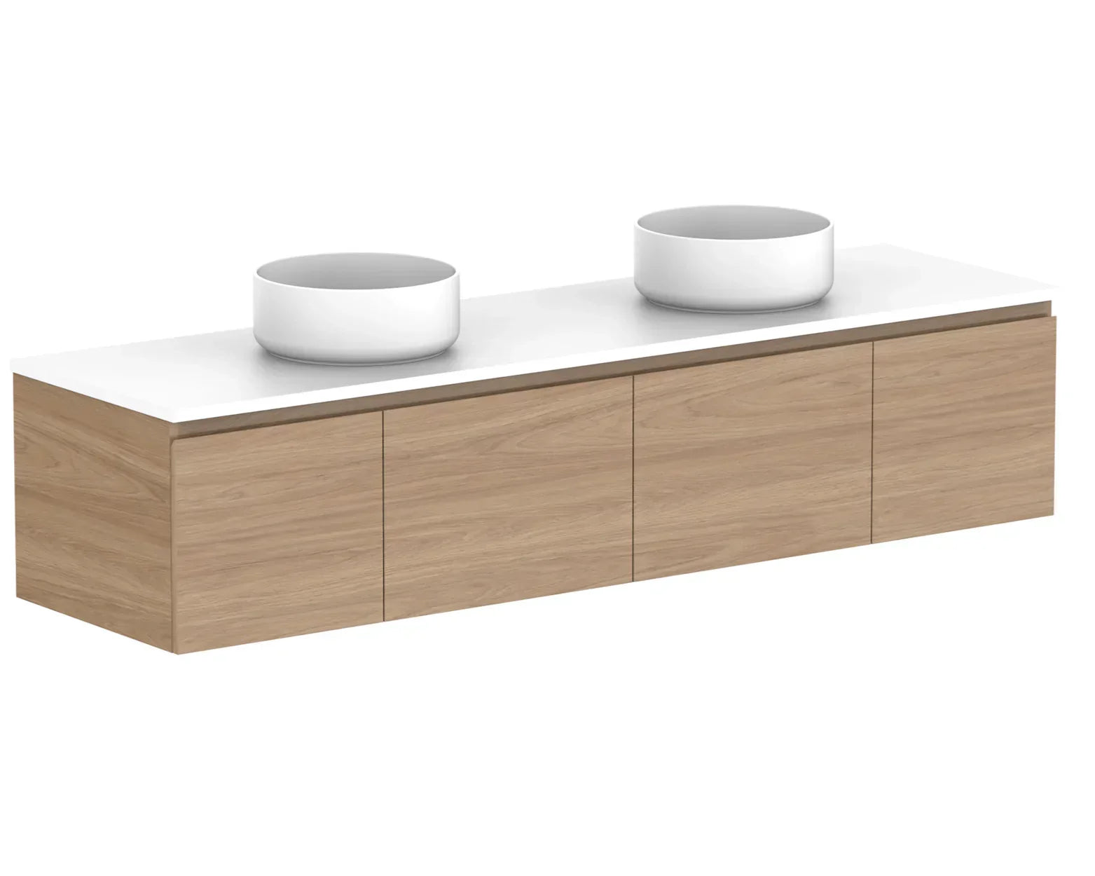 ADP Glacier Door and Drawer Slim Wall Hung Vanity - 1800mm / Stone Benchtop / Double Bowl