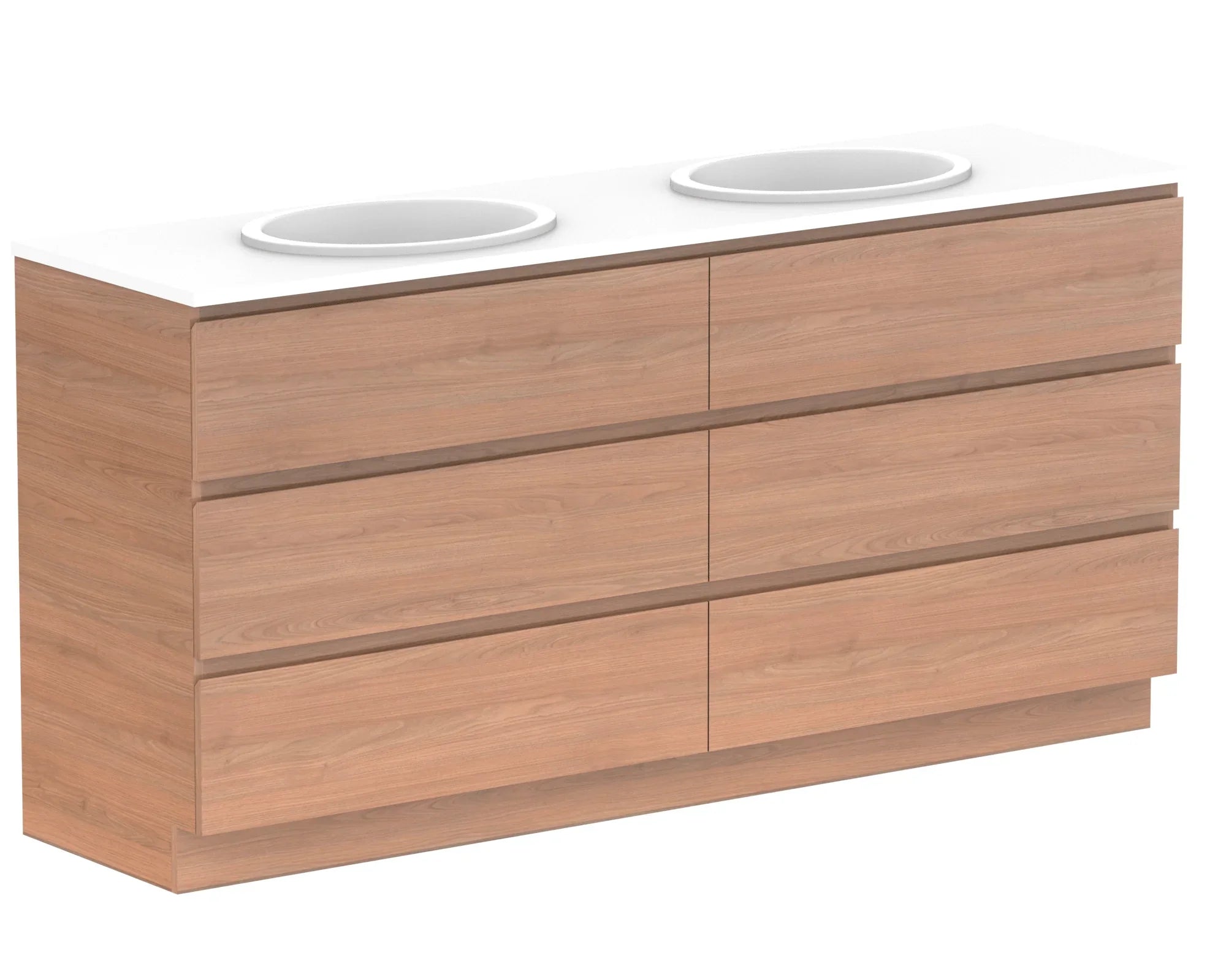 ADP Glacier Benchtop Trio Freestanding Vanity All Drawer - Ideal Bathroom CentreGLLFAW1800WKDCP1800mmDouble Bowl BasinLite Fresh White Interior