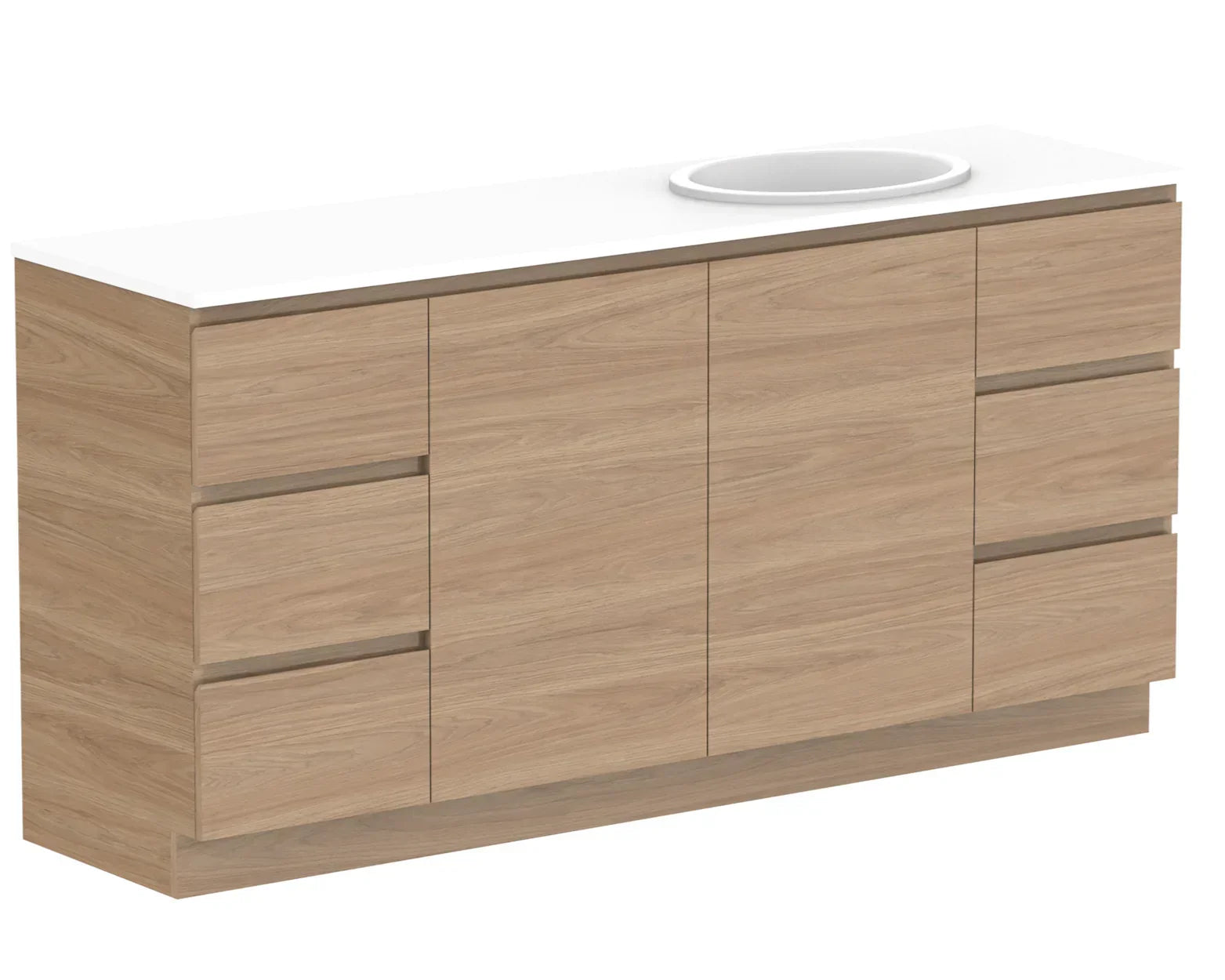 ADP Glacier Door and Drawer Trio Freestanding Vanity - 1800mm / Stone Benchtop / Right Hand Bowl