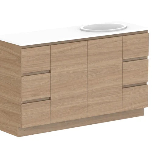 ADP Glacier Benchtop Trio Freestanding Vanity Door & Drawer - Ideal Bathroom CentreGLLFCW1500WKRCP1500mmRight Hand BasinLite Fresh White Interior