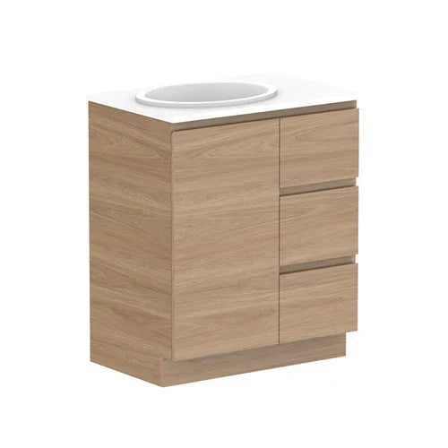 ADP Glacier Benchtop Trio Freestanding Vanity Door & Drawer - Ideal Bathroom CentreGLLFCW0750WKRCP750mmLeft Hand BasinLite Fresh White Interior