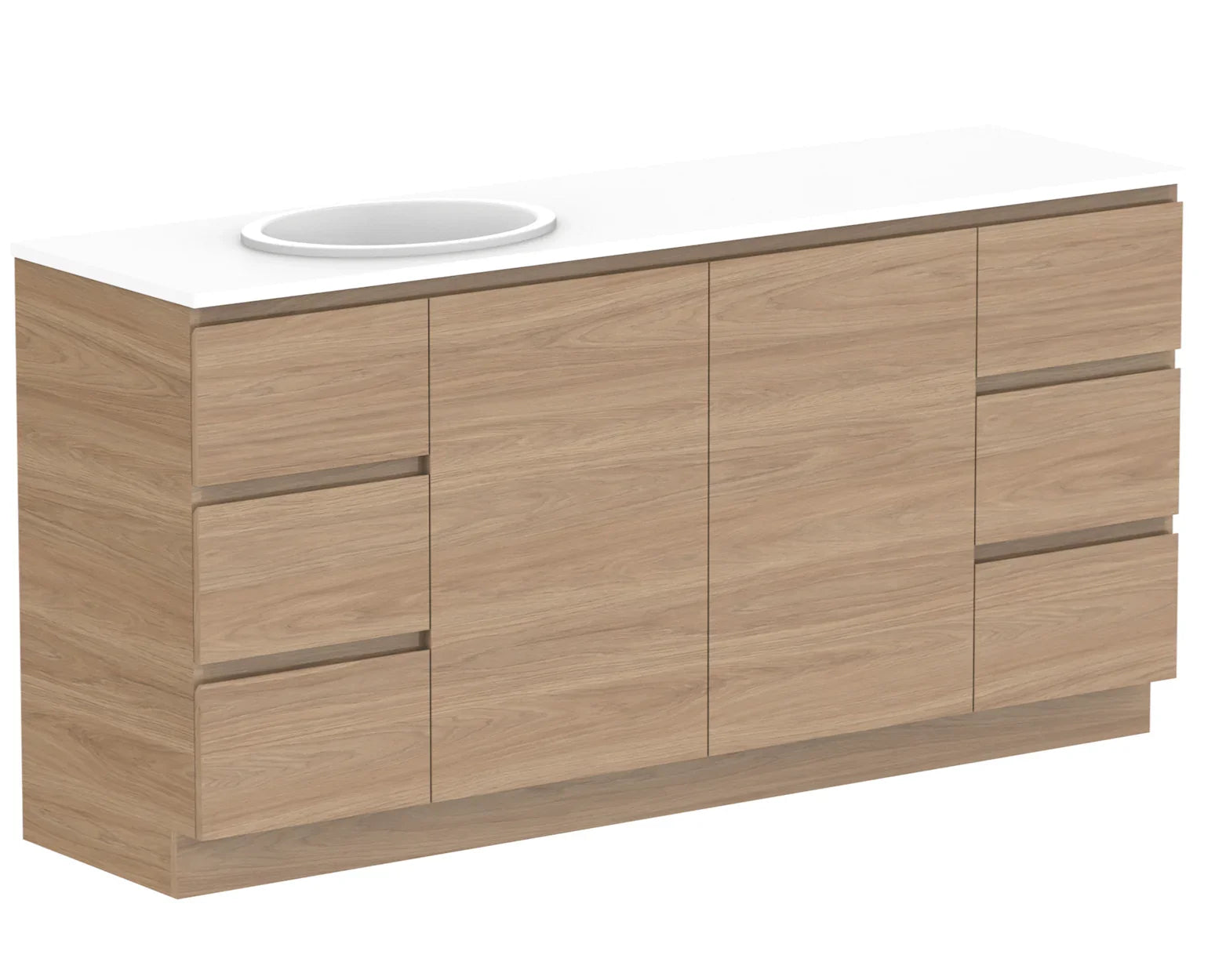 ADP Glacier Benchtop Trio Freestanding Vanity Door & Drawer - Ideal Bathroom CentreGLLFCW1800WKLCP1800mmLeft Hand BasinLite Fresh White Interior