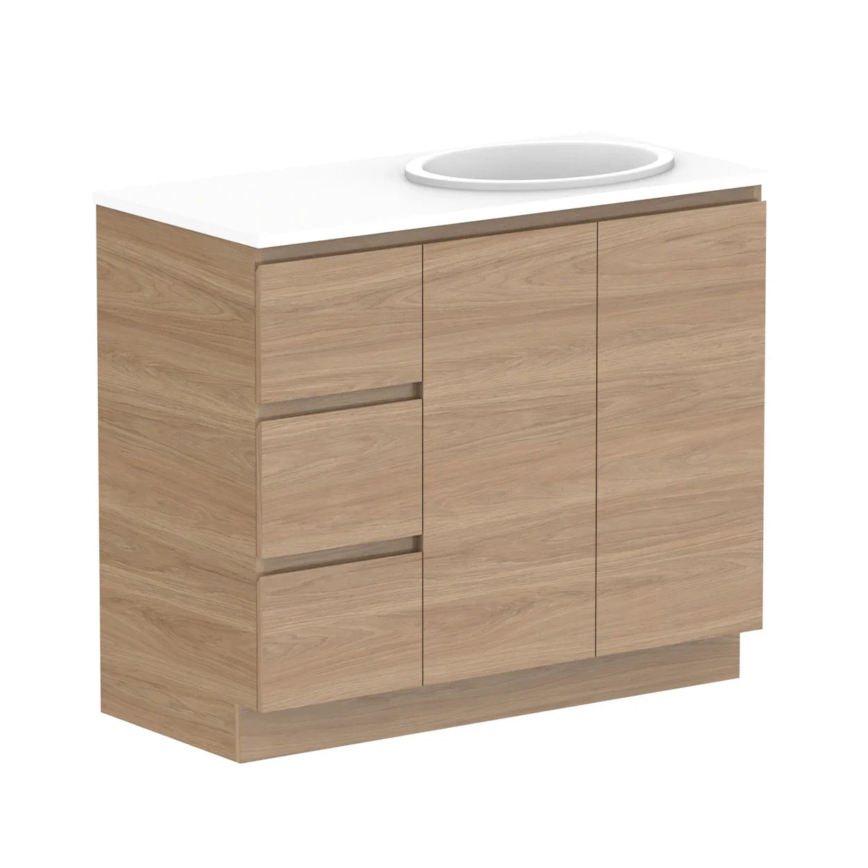 ADP Glacier Benchtop Trio Freestanding Vanity Door & Drawer - Ideal Bathroom CentreGLLFCW1050WKRCP1050mmRight Hand BasinLite Fresh White Interior