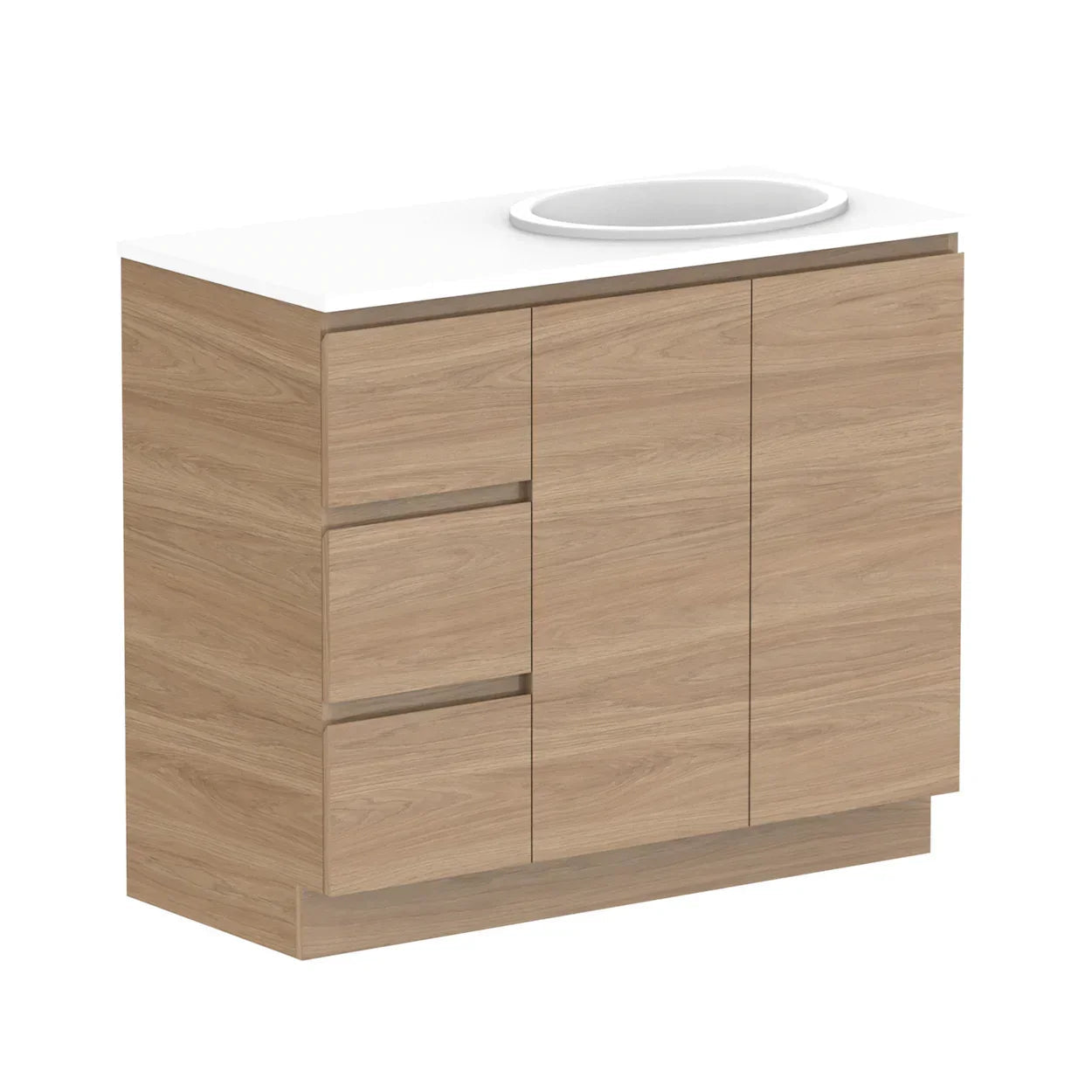 ADP Glacier Door and Drawer Trio Freestanding Vanity - 1050mm / Stone Benchtop / Right Hand Bowl
