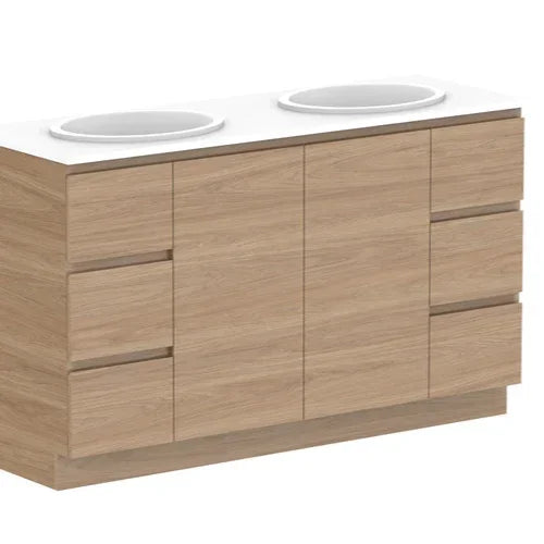 ADP Glacier Door and Drawer Trio Freestanding Vanity - 1500mm / Stone Benchtop / Double Bowl