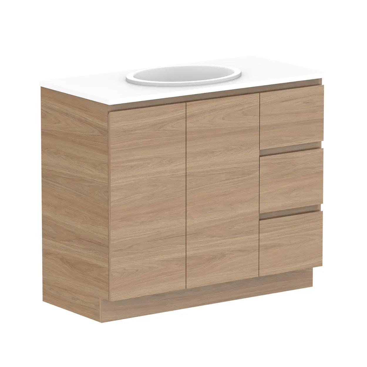 ADP Glacier Door and Drawer Trio Freestanding Vanity - 1050mm / Stone Benchtop / Centre Bowl