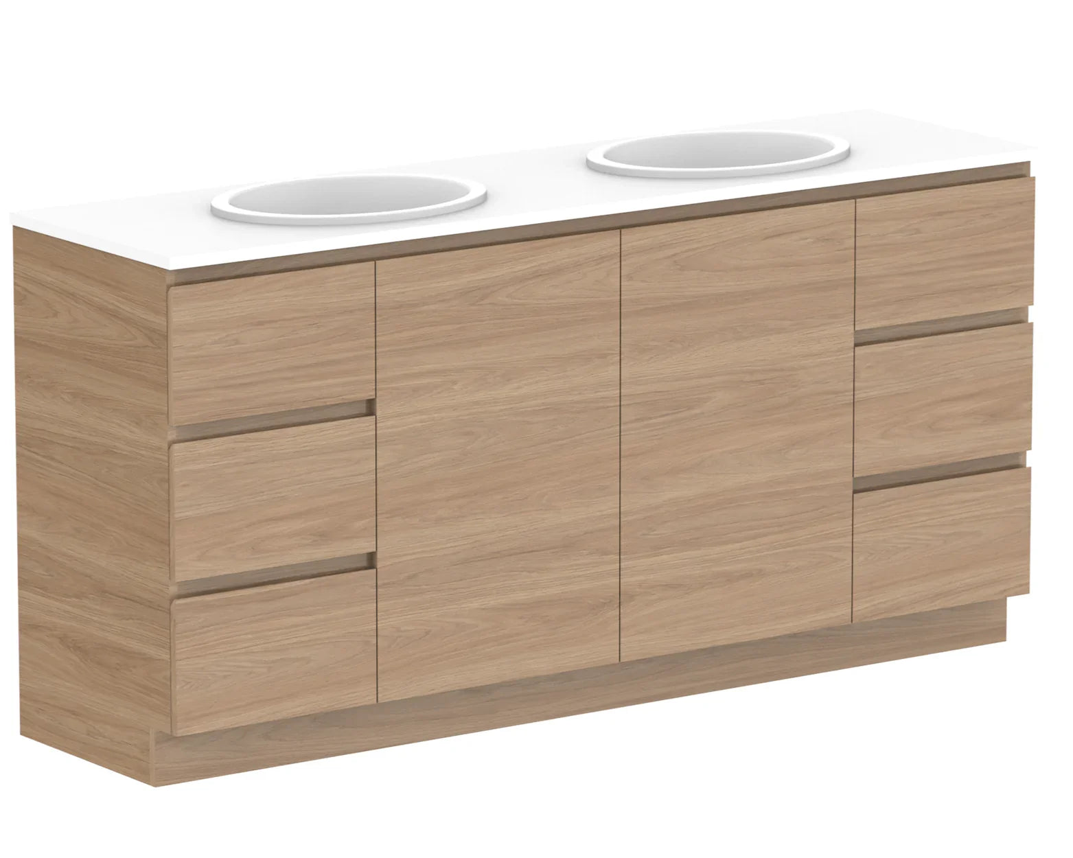 ADP Glacier Benchtop Trio Freestanding Vanity Door & Drawer - Ideal Bathroom CentreGLLFCW1800WKDCP1800mmDouble Bowl BasinLite Fresh White Interior