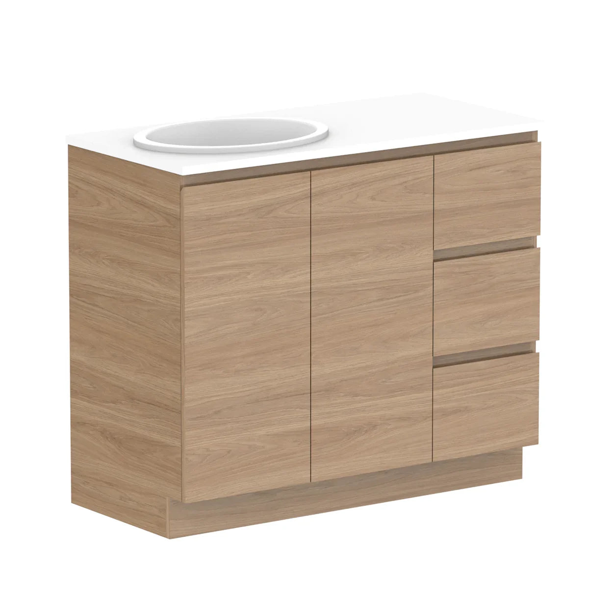 ADP Glacier Benchtop Trio Freestanding Vanity Door & Drawer - Ideal Bathroom CentreGLLFCW1050WKLCP1050mmLeft Hand BasinLite Fresh White Interior