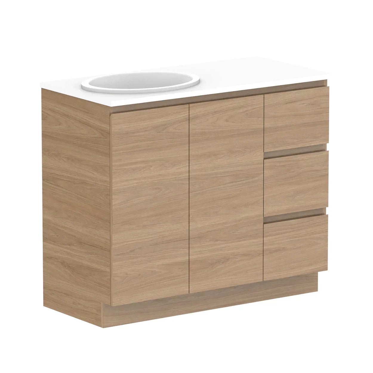 ADP Glacier Door and Drawer Trio Freestanding Vanity - 1050mm / Stone Benchtop / Left Hand Bowl
