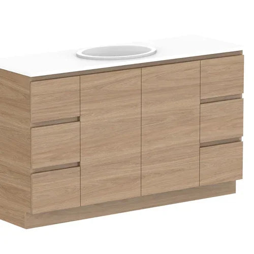 ADP Glacier Door and Drawer Trio Freestanding Vanity - 1500mm / Stone Benchtop / Centre Bowl