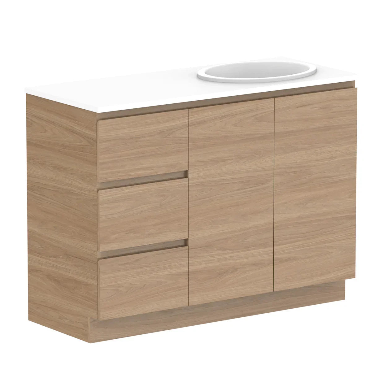 ADP Glacier Door and Drawer Trio Freestanding Vanity - 1200mm / Stone Benchtop / Right Hand Bowl