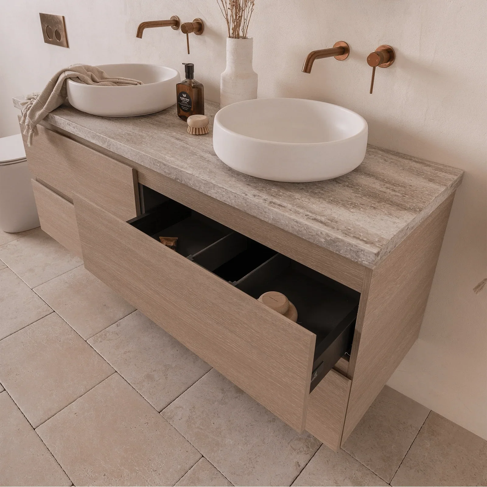 ADP Glacier Benchtop Twin Wall Hung Vanity All Drawer - Ideal Bathroom CentreGLLFAW0600WHCCP600mmCentre BasinLite Fresh White Interior