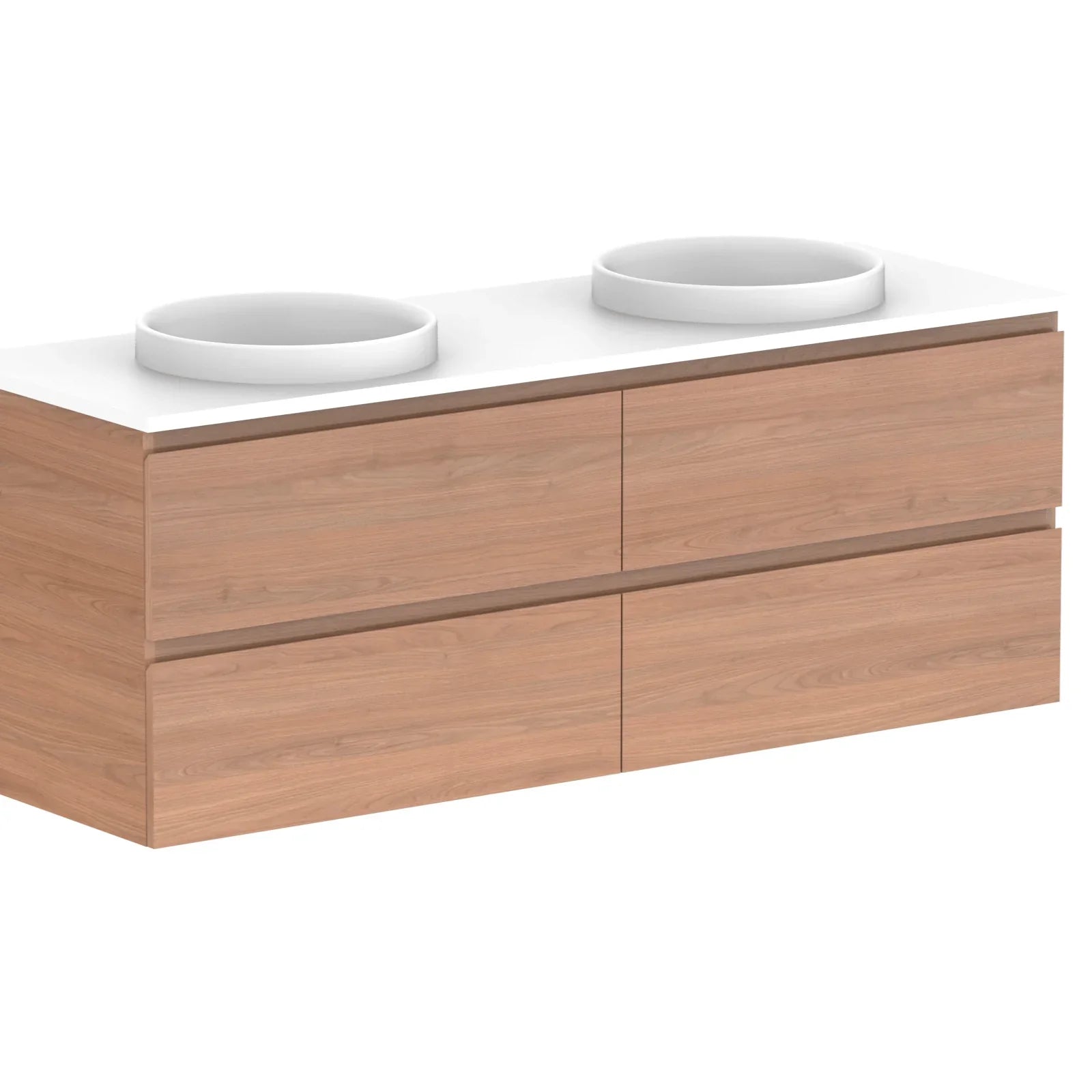 ADP Glacier Benchtop Twin Wall Hung Vanity All Drawer - Ideal Bathroom CentreGLLFAW1500WHDCP1500mmDouble Bowl BasinLite Fresh White Interior