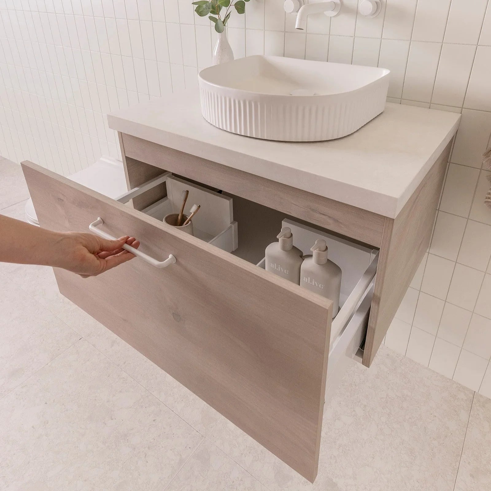 ADP Glacier Benchtop Twin Wall Hung Vanity All Drawer - Ideal Bathroom CentreGLLFAW0600WHCCP600mmCentre BasinLite Fresh White Interior