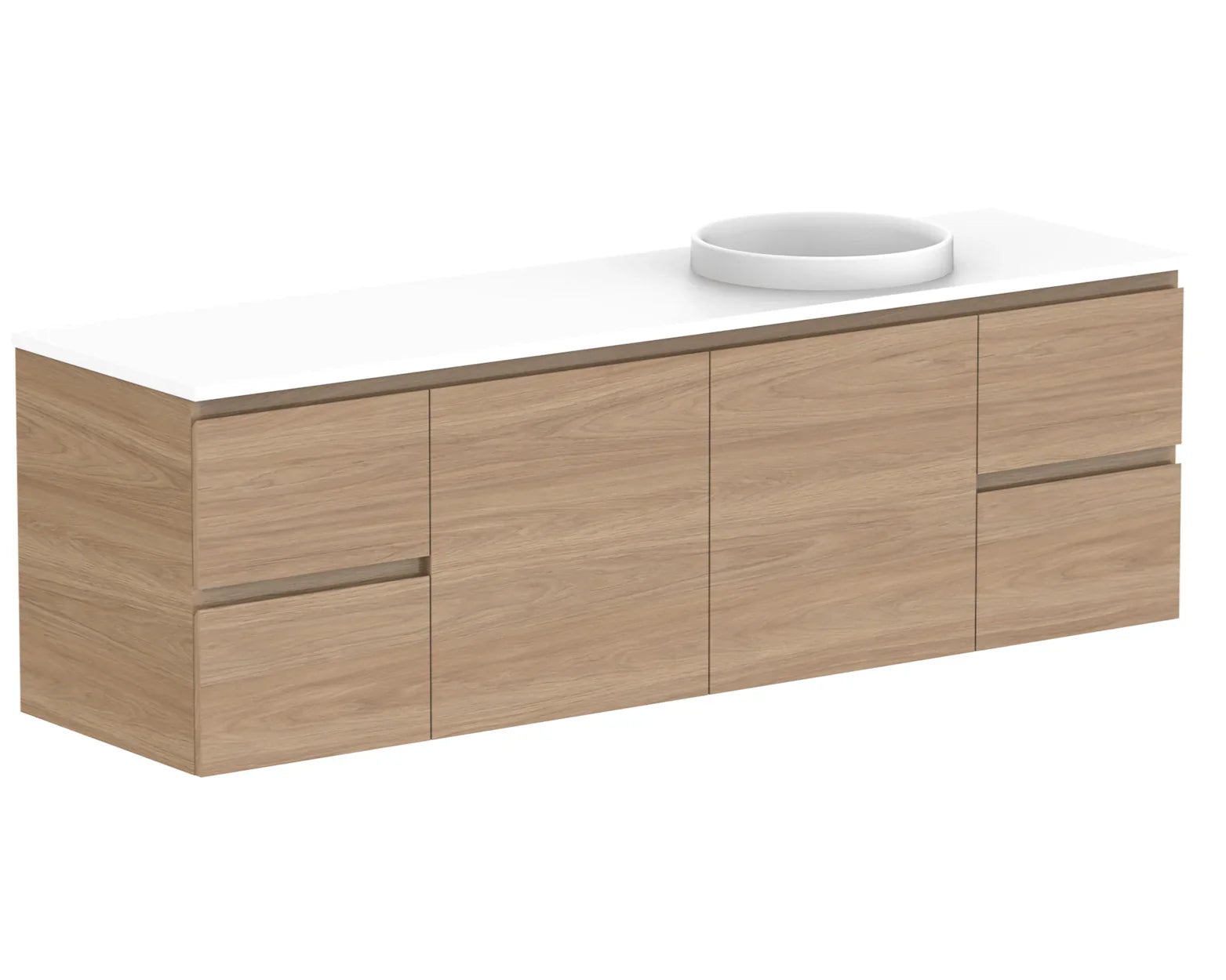 ADP Glacier Benchtop Twin Wall Hung Vanity Door & Drawer - Ideal Bathroom CentreGLLFCW1800WHRCP1800mmRight Hand BasinLite Fresh White Interior