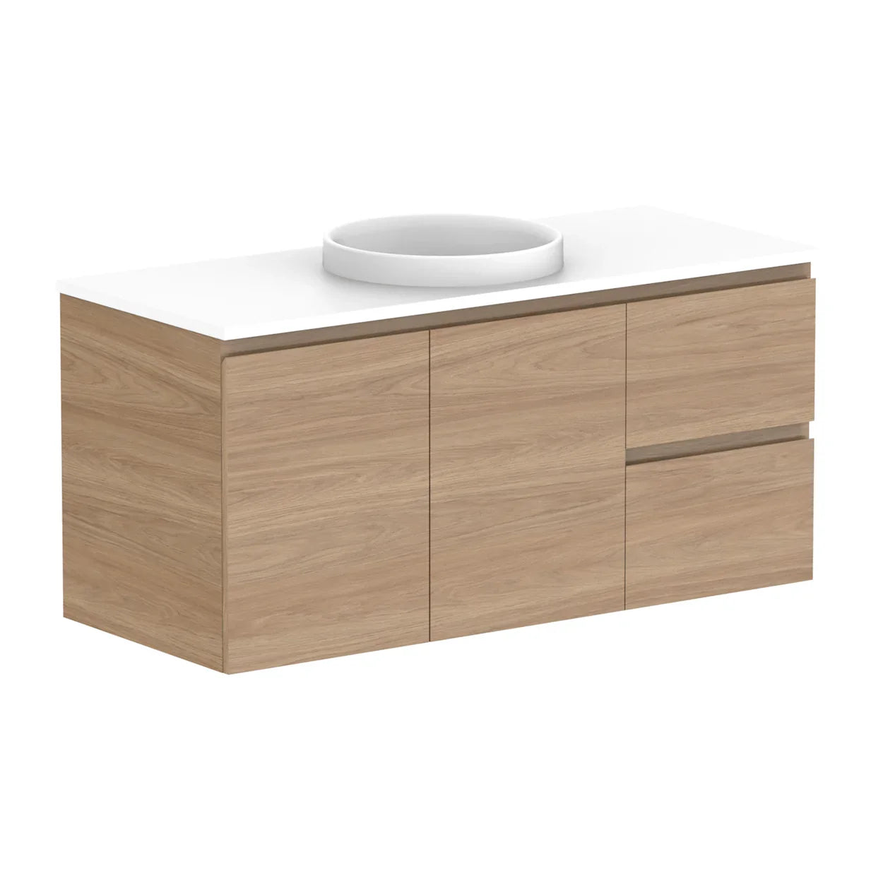 ADP Glacier Benchtop Twin Wall Hung Vanity Door & Drawer - Ideal Bathroom CentreGLLFCW1200WHCCP1200mmCentre BasinLite Fresh White Interior