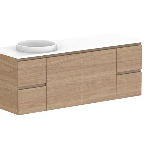 ADP Glacier Benchtop Twin Wall Hung Vanity Door & Drawer - Ideal Bathroom CentreGLLFCW1500WHLCP1500mmLeft Hand BasinLite Fresh White Interior