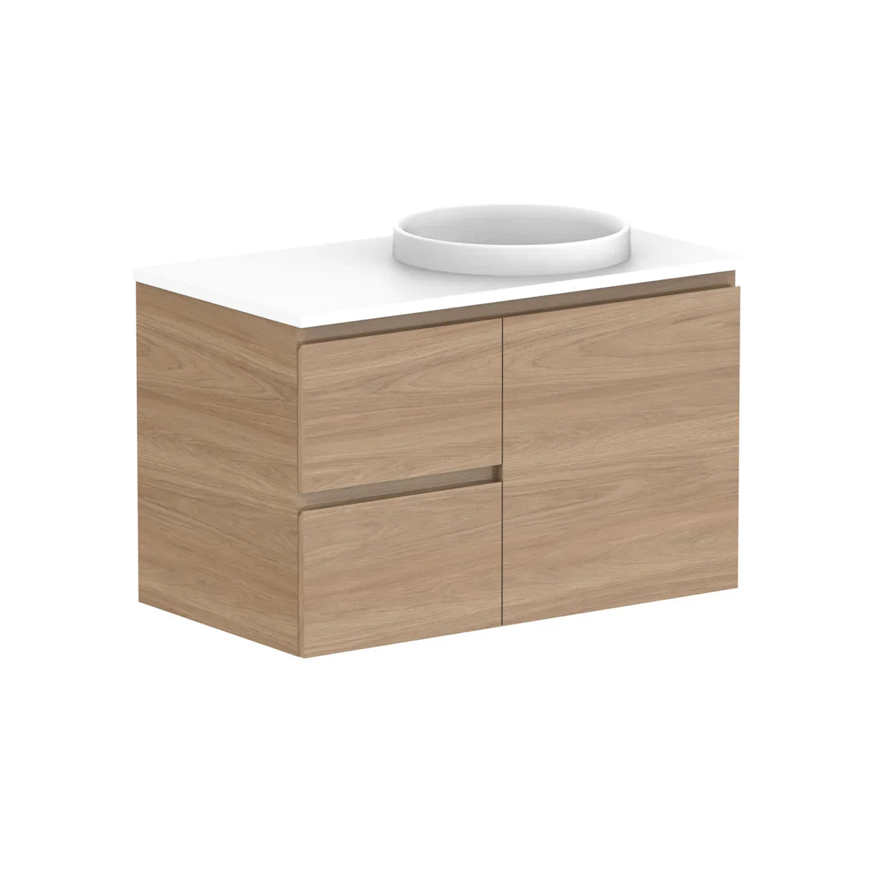 ADP Glacier Benchtop Twin Wall Hung Vanity Door & Drawer - Ideal Bathroom CentreGLLFCW0900WHRCP900mmRight Hand BasinLite Fresh White Interior