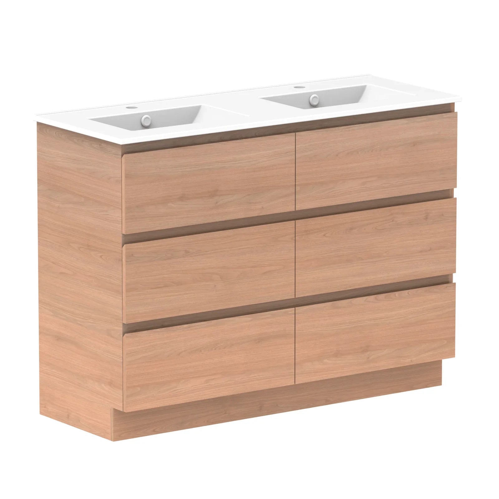 ADP Glacier Ceramic Freestanding Vanity All Drawers - Ideal Bathroom CentreGLLFAW1200WKDCE1200mmDouble Bowl BasinLite Fresh White Interior