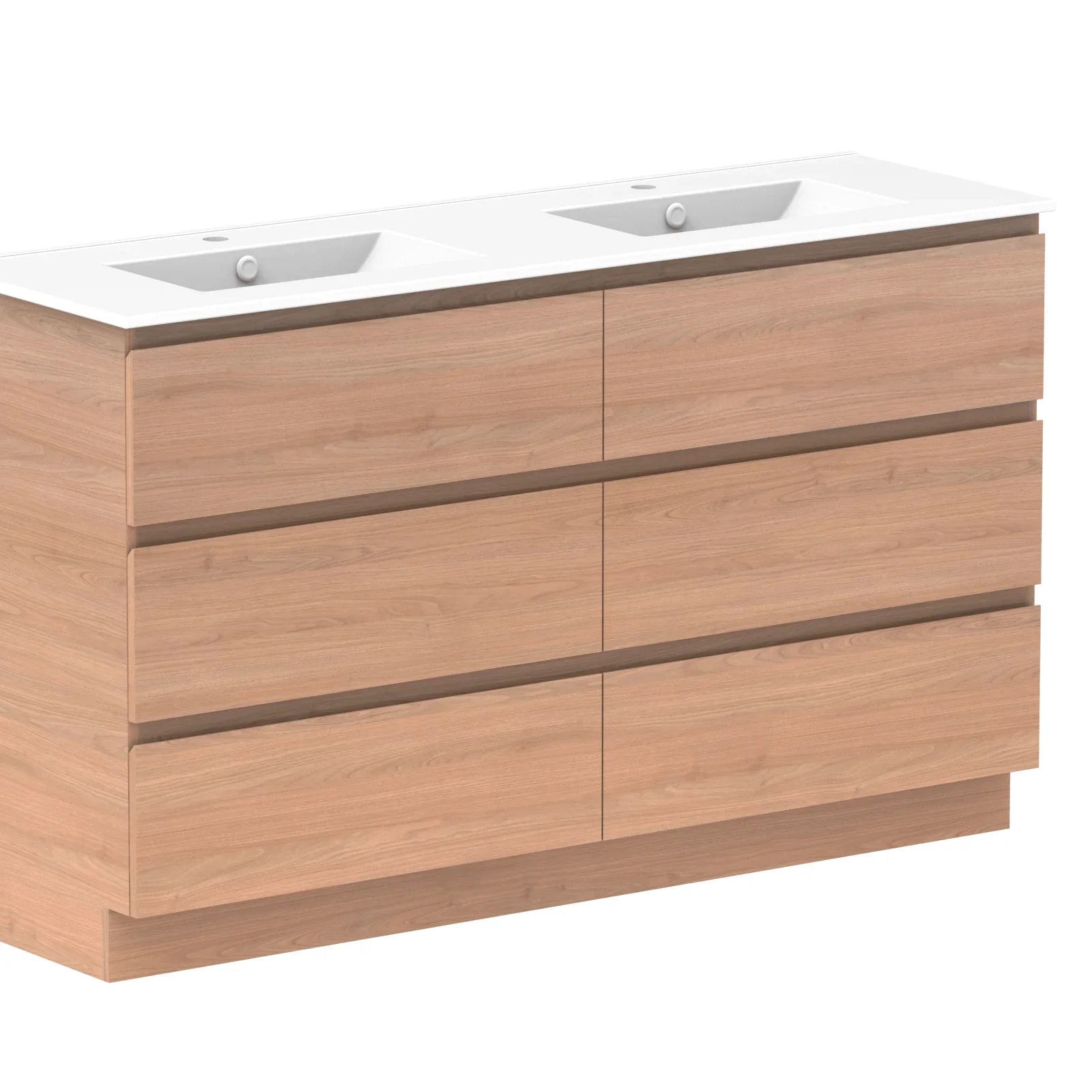 ADP Glacier Ceramic Freestanding Vanity All Drawers - Ideal Bathroom CentreGLLFAW1500WKDCE1500mmDouble Bowl BasinLite Fresh White Interior